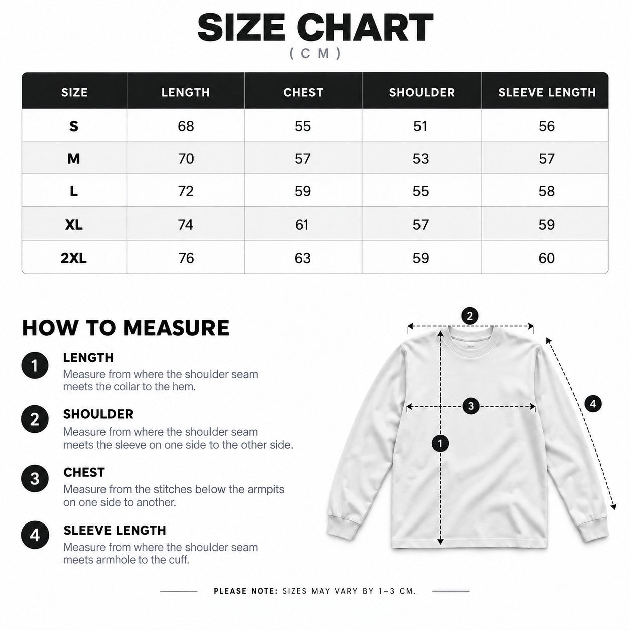 Size chart for Zane Ice Long Sleeve
